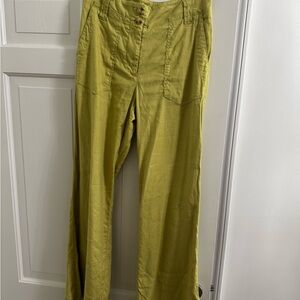 Anthropologie Women’s Linen Chartreuse pants